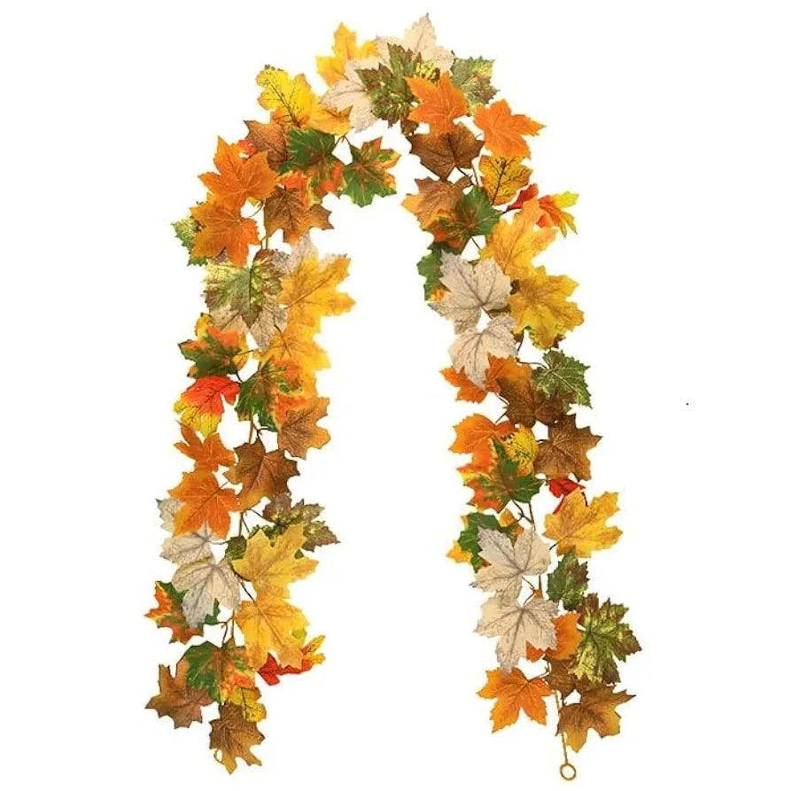 HASTHIP® 175CM/5.7FT Fall Leaves Garland, Fall Garland for Mantel, Artificial Maple Leaves Hanging Vine, Thanksgiving Halloween Garlands Leaf Decorations, Autumn Decorations for Home